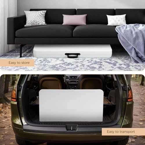 pollilar 34" Folding Card Table Square Portable with Detachable Legs White | Foldable Table Plastic Dual Height Adjustable Heavy Duty Indoor Outdoor Dining Game Camping Picnic Mahjong Tables - color: White