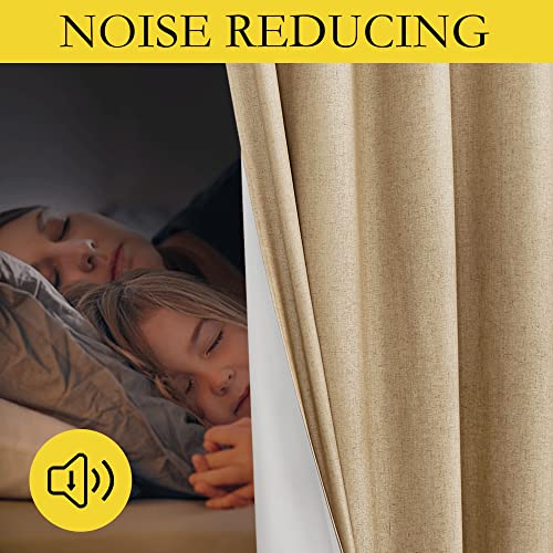 NICETOWN 100% Absolutely Blackout Linen Curtains with Thermal Insulated White Liner, Camel, 34" Wide by 48" Long, 2 Pieces, Linen Blend Window Drapes Privacy Window Treatments for Bedroom/Kids Room - color: Camel, size: 34"W x 48"L (Pack of 2)