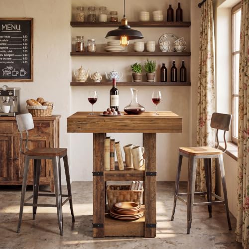 Tribesigns 37.4" H Square Dining Table for 2-4, 31.5" Small Farmhouse Dinner Kitchen Table with 2-Tier Storage, Wooden Dining Room Furniture for Kitchen, Dining Room, Apartment