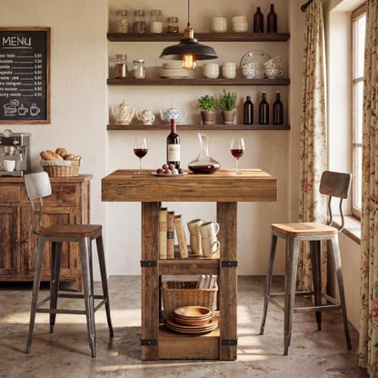 Tribesigns 37.4" H Square Dining Table for 2-4, 31.5" Small Farmhouse Dinner Kitchen Table with 2-Tier Storage, Wooden Dining Room Furniture for Kitchen, Dining Room, Apartment