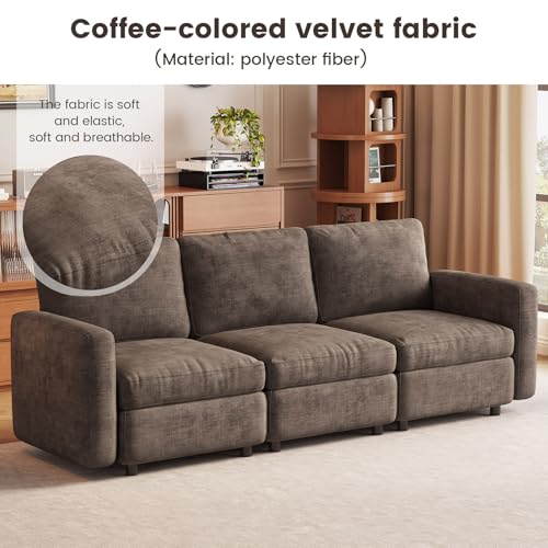 Miuuod 3-Seat Modular Sofa Couch with Ergonomic Cushions, Convertible Sleeper Loveseat for Living Room Bedroom Apartment, Brown Cloud Futon Lounge Sectional Furniture Set - color: Brown, style: 3 Seats（3 Seats only）
