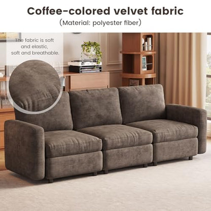 Miuuod 3-Seat Modular Sofa Couch with Ergonomic Cushions, Convertible Sleeper Loveseat for Living Room Bedroom Apartment, Brown Cloud Futon Lounge Sectional Furniture Set - color: Brown, style: 3 Seats（3 Seats only）