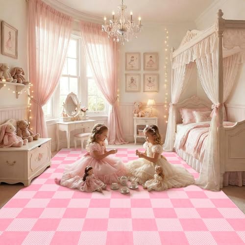 GarveeHome Checkered Pink 9x12 Area Rug for Living Room Bedroom | Large Washable Girls Rug for Bedroom Dinning Room Nursery Non-Slip Soft Stain Resistant Geometric Rugs TPE Backing - color: Blush Pink, size: 9' x 12' (Rectangular)