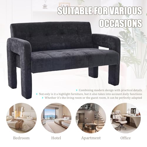 46.8" Modern Compact Loveseat, Chenille Upholstered Sofa with Dual Armrests - Small Two-Seater Lounge Couch for Small Spaces, Living Rooms, Bedrooms (Black) - color: Black
