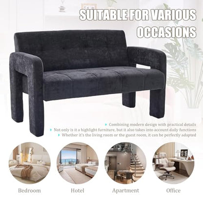 46.8" Modern Compact Loveseat, Chenille Upholstered Sofa with Dual Armrests - Small Two-Seater Lounge Couch for Small Spaces, Living Rooms, Bedrooms (Black) - color: Black