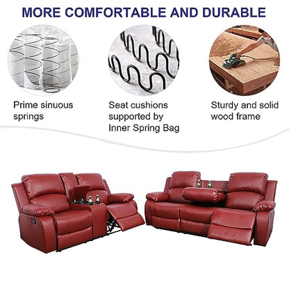 A Ainehome Living Room Furniture Set Leather Recliner Sofa Set Loveseat Chair Furniture Sofa Set for Living Room/Small Space/Rv/House/Office/Theater Seating (A-Red Leather, Sofa+Loveseat) - color: A-red Leather, size: Sofa+Loveseat