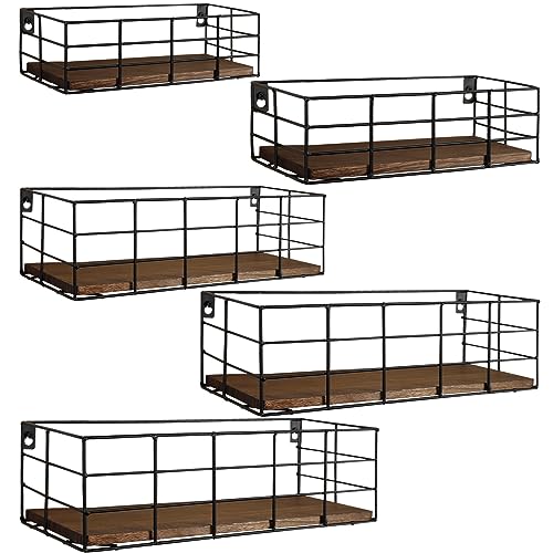 Fixwal Wire Frame Floating Shelves for Wall 5 Different Sizes Carbon Black | Black Floating Shelves with Guard Rails, 5 Sizes, Quick Mount, Keeps Items Safe, For Any Space - color: Carbon Black, size: 5pcs