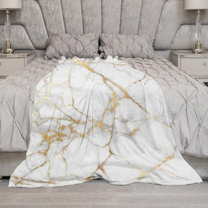 White Marble Throw Blanket Gold Textures Pattern Soft Lightweight Warm Plush Blankets for Sofa Bedroom 60"x80" - color: Marble-8, size: 60"x80"
