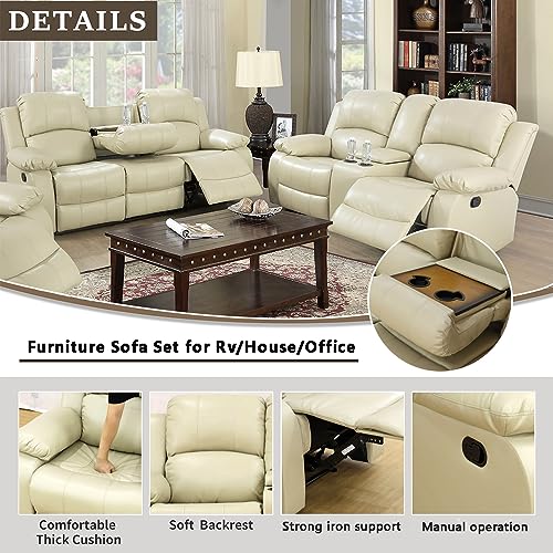 A Ainehome Living Room Furniture Set Leather Recliner Sofa Set Loveseat Chair Furniture Sofa Set for Living Room/Small Space/Rv/House/Office/Theater Seating (A-Beige Leather, Sofa+Loveseat) - color: A-beige Leather, size: Sofa+Loveseat