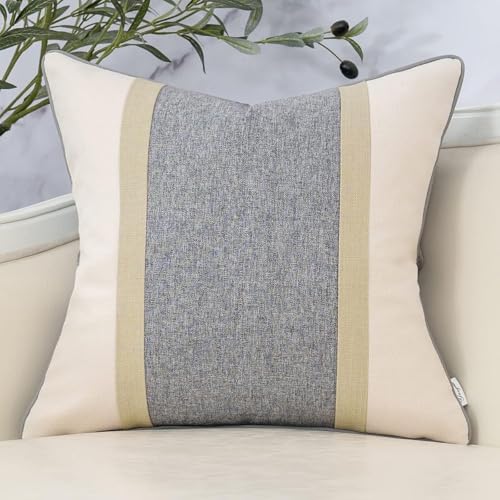 Patchwork Pillow Cover 18x18 Inch Luxury Cotton and Linen Cushion Cover Square Pillowcover for Couch Bedroom Living Room, Gray - color: Grey, size: 18" x 18" (Pack of 1)