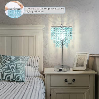 Touch Control Crystal Table Lamp, 3-Way Dimmable Lamp with USB A+C Ports | Nightstand Touch Lamp for Bedroom, Silver with Teal Crystal Shade, Bedside Lamp for Living Room, Girl Room, LED Bulb Included - color: Light Teal