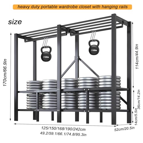 49.2in Portable Wardrobe Closet with Cover for Hanging Clothes | 20.5 Inch Wide Heavy Duty Clothes Rack Covered Freestanding Foldable Closets Bedroom Armoire Storage Garment Racks - color: Black, size: 49.2in/125cm