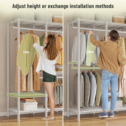 Raybee Heavy Duty Clothes Rack, 1150lbs Capacity, Adjustable | 76" W Freestanding, Steel Structure, 4 Rods & 6 Shelves, Tool-Free Assembly, Sturdy for Closet, Bedroom, White - color: White, style: Heavy Duty Clothes Rack