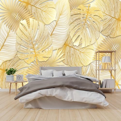 GLWYHY-Gradually Changing Gold Texture Leaf Mural Peel and stick-85"x118" | self-adhesive，Beautiful，Large Landscape，Bedroom Wallpaper，Visual 3D - color: ZZSL-07, size: 85"x118"