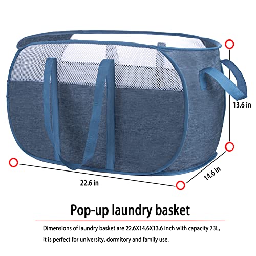 Pop Up Laundry Hamper，with Durable Handles collapsible laundry basket，Easy to Open and Fold for college Dorm,kids room，travel (Blue)… - color: Blue