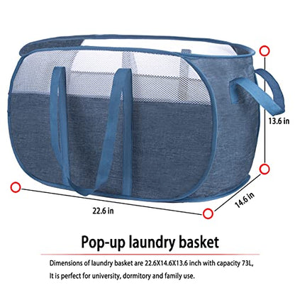 Pop Up Laundry Hamper，with Durable Handles collapsible laundry basket，Easy to Open and Fold for college Dorm,kids room，travel (Blue)… - color: Blue