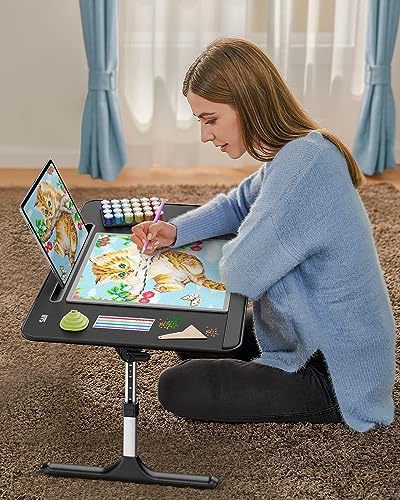 SAIJI Lap Desk for Bed, X-Large Foldable Laptop Table with Book Stand | Wrist Rest, Extra Leg Room for Sofa Couch Floor (Black) - color: Bed Desk