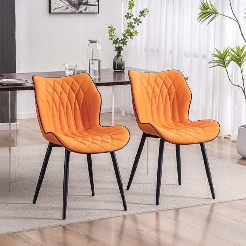 Kidol & Shellder Dining Chairs Set of 2, PU Leather Upholstered Kitchen Chairs with Back Armless, Mid Century Modern Side Chair for Dining Room, Living Room, Lounge, Restaurant, Orange - color: Orange