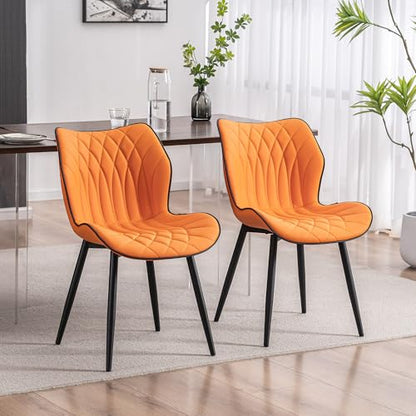 Kidol & Shellder Dining Chairs Set of 2, PU Leather Upholstered Kitchen Chairs with Back Armless, Mid Century Modern Side Chair for Dining Room, Living Room, Lounge, Restaurant, Orange - color: Orange