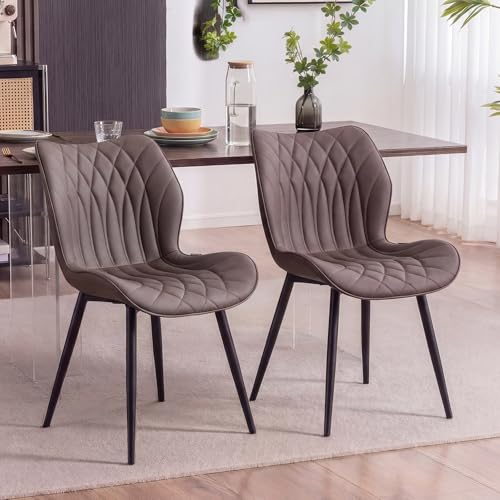 Kidol & Shellder Dining Chairs Set of 2, PU Leather Upholstered Kitchen Chairs with Back Armless, Mid Century Modern Side Chair for Dining Room, Living Room, Lounge, Restaurant, Brown - color: Brown