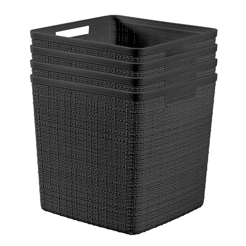 Curver Set of 4 Large Cube 17L Jute Decorative Plastic Organization and Storage Baskets - Perfect Bins for Home Office, Closet Shelves, Kitchen Pantry and All Bedroom Essentials, Black - color: Black, size: Large Cube 17L