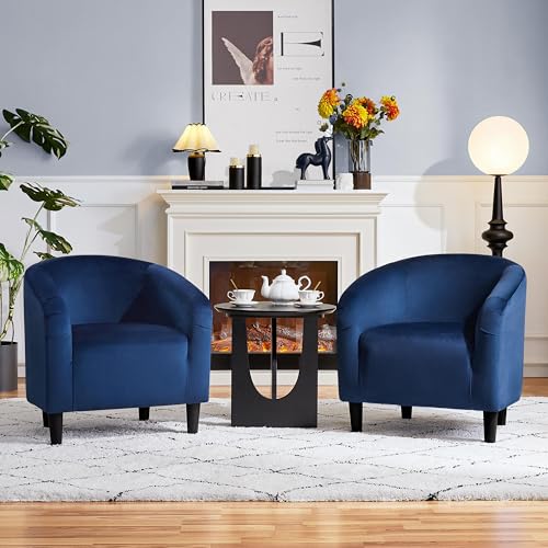Yaheetech Compact Velvet Accent Chairs Set of 2 for Small Spaces, Navy Blue | Compact Cozy Barrel Chairs with a Curved Silhouette, Upholstered Furry Armchair for Small Spaces, Living Room Bedroom Corner - color: Navy Blue (Velvet), style: without Ottoman