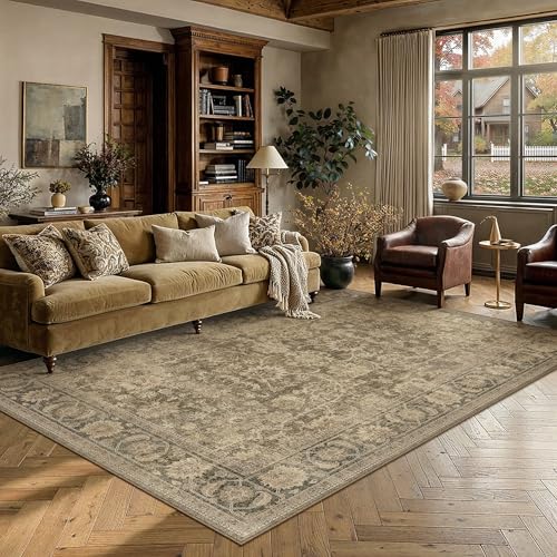 5x7 Brown Area Rug for Bedroom Vintage Distressed | Retro, Washable, Non Slip, Soft Low Pile, Carpet for Living Room, Office, Dining Room, Indoor Home Decor - color: Brown, size: 5' x 7' (Rectangular)