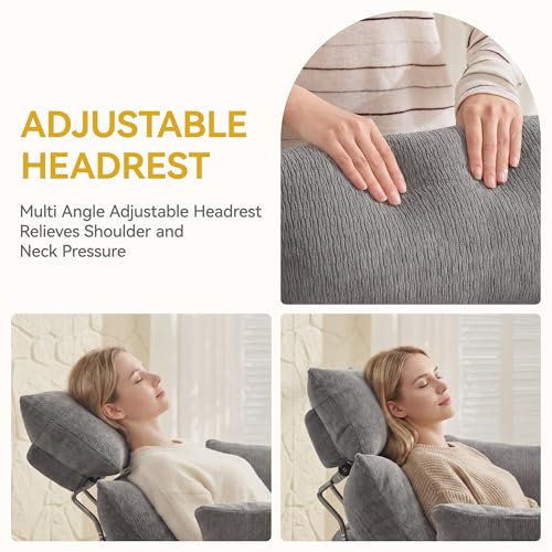 Manual Recliner Chair，Swivel Glider Rocking Chair Nursery, Light Grey | Barrel Nursery Glider Recliner with 2 Side Pockets, Adjustable Headrest, 30° Silent Rocking, 2 Pillows for Living Room - color: Light Grey, size: Manual