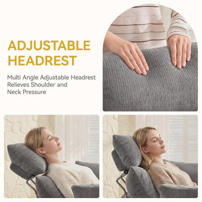 Manual Recliner Chair，Swivel Glider Rocking Chair Nursery, Light Grey | Barrel Nursery Glider Recliner with 2 Side Pockets, Adjustable Headrest, 30° Silent Rocking, 2 Pillows for Living Room - color: Light Grey, size: Manual