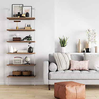 Nathan James Theo 6-Shelf Tall Bookcase, Wall Mount Bookshelf with Natural Wood Finish and Industrial Metal Frame, Rustic Oak/White - color: Oak/Matte White, size: 1