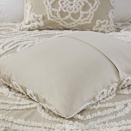 Madison Park Laetitia Lightweight 100% Cotton Quilt Set, Breathable Chenille Tufted, Shabby Chic Boho Medallion Design, Sham, Floral Taupe w/ Tassels, Full/Queen-2 Piece | Lightweight Bedding Set, Shabby Chic, Boho, Medallion, Floral, Machine Washable, Ea