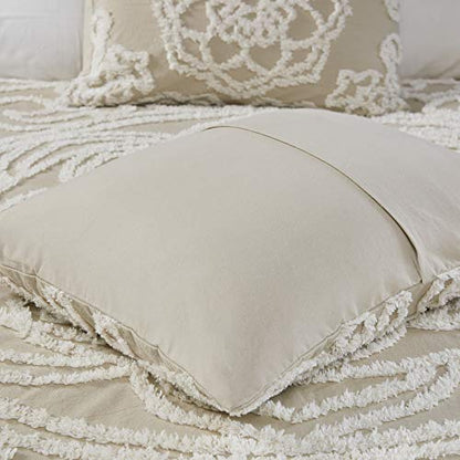 Madison Park Laetitia Lightweight 100% Cotton Quilt Set, Breathable Chenille Tufted, Shabby Chic Boho Medallion Design, Sham, Floral Taupe w/ Tassels, Full/Queen-2 Piece | Lightweight Bedding Set, Shabby Chic, Boho, Medallion, Floral, Machine Washable, Ea
