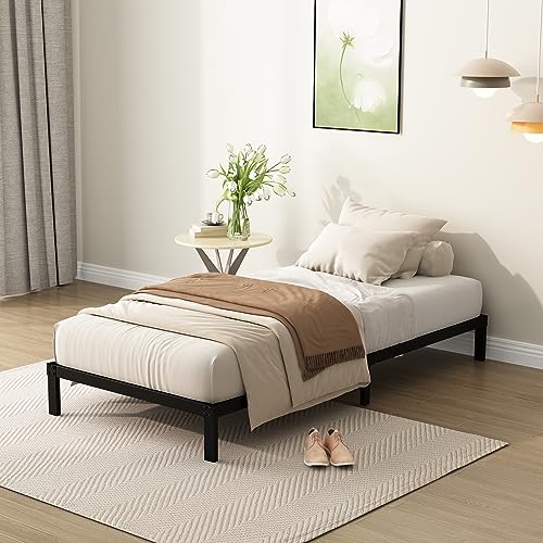 DiaOutro 9 Inch Low Profile Twin Bed Frame Heavy Duty Platform, Black | Steel Slats Platform No Box Spring Needed Mattress Foundation, Easy Assembly, Noise Free - size: Twin, style: 9 Inch