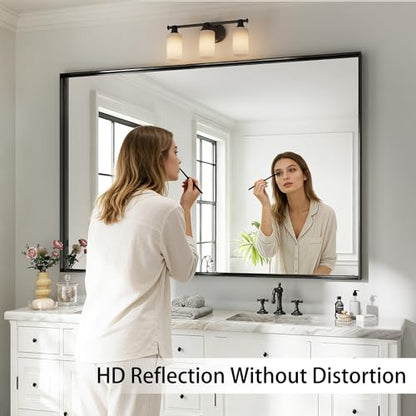 48x36 Black Bathroom Mirrors for Over Sink, Wall Mounted Bathroom Vanity Mirror, HD Distortion-Free Tempered Glass, Anti-Rust Brushed Matte Aluminum Alloy Frame, Horizontal or Vertical Hanging - size: 48"L x 36"W