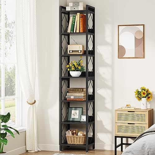 Tribesigns 78.7 Inch Tall Skinny Narrow Bookshelf Bookcase, Black | 7 Tier Bookcase for Small Spaces, Freestanding Display Shelves, Multifunctional Corner Storage Organizer for Home Office - color: Black