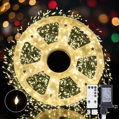 Dailyart 2000Led Fairy Lights 130Ft Christmas Lights with Remote & Timer | 8 Modes Warm Fairy Lights Plug in Waterproof Twinkle String Light for Bedroom Wreath Christmas Tree Decoration, Green Wire - color: Green, size: 2000 LED