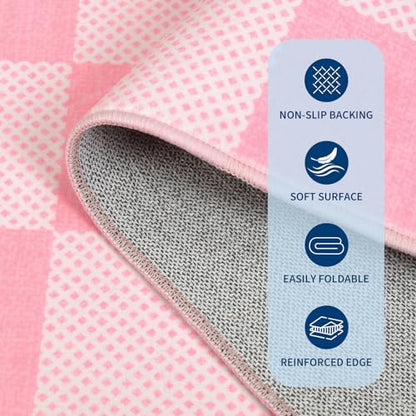 GarveeHome Checkered Pink 6x9 Washable Girls Rug Low-Pile Bedroom Nursery | Pink and White Area Rug for Living Room Girl Room Classroom Non-Slip Soft Stain Resistant Geometric Rugs TPE Backing - color: Blush Pink, size: 6' x 9' (Rectangular)