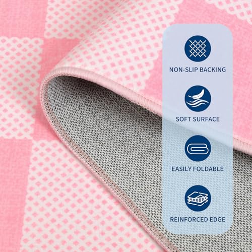 GarveeHome Checkered Pink 4x6 Washable Girls Rug Low-Pile Nursery Bedroom | Pink and White Area Rug for Living Room Girl Room Classroom Non-Slip Soft Stain Resistant Geometric Rugs TPE Backing - color: Blush Pink, size: 4' x 6' (Rectangular)