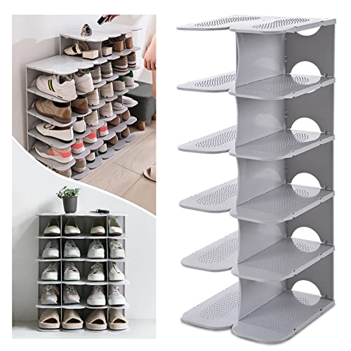 6-Tier Narrow Shoe Rack for Small Entryways, Space-Saving Adjustable Stackable Shelves, Free Standing Shoe Organizer for Closet, Corner, Doorway, Grey - color: Grey