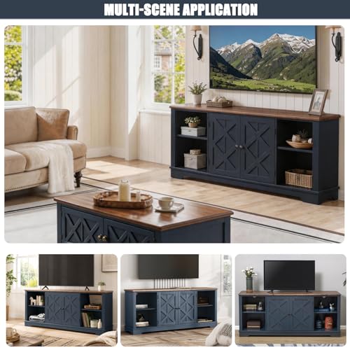 LIVILAND 70 Inch Navy TV Stand, Farmhouse Rustic Media Console with Storage | Large Entertainment Center with Ample Storage, Adjustable Shelves & 6 Cable Holes for Living Room & Bedroom - color: Navy
