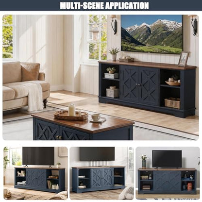 LIVILAND 70 Inch Navy TV Stand, Farmhouse Rustic Media Console with Storage | Large Entertainment Center with Ample Storage, Adjustable Shelves & 6 Cable Holes for Living Room & Bedroom - color: Navy