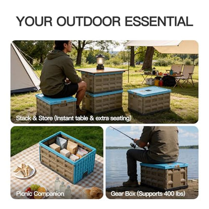 Heavy Duty Collapsible Storage Bins, Attached Lids, 12 Gal, 2 Pack | 400 LBS Stacking Strength, Secure Slide Lock, Durable PP Plastic, For Garage / RV / Car Trunk / Moving - color: Blue - 45L - Pack of 2
