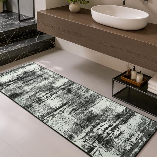 2x6 Hallway Runner Rug Washable Non-Slip Black White Low Pile Rugs | Stain Resistant, Soft Faux Wool, Abstract Pattern for Kitchen Walkway, Laundry Room, Entryway, Hallways - color: Black White, size: 2' x 6'(24''x72'')
