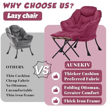 Lazy Chair with Ottoman, Comfy Reading Chair, Burgundy | Cushioned Seat with Foldable Ottoman and Side Pocket, Lounge Chair for Bedroom, Living Room, Dorm and Small Spaces - color: Burgundy