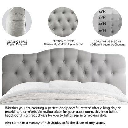 Rosevera Givanna Adjustable Height Headboard with Linen Upholstery and Button Tufting for Bedroom, Queen, Gray Linen - color: Gray Linen, size: Queen