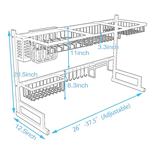 PUSDON Over Sink Dish Drying Rack Stainless Steel, Adjustable Large Dish Drainer for Storage Kitchen Organization Black 2 Tier - Standard(26"-38") - color: Black, size: 2Tier - out of stock