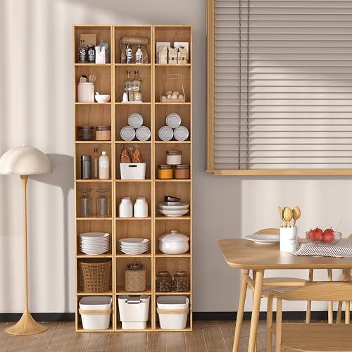 8-Cube Storage Organizer Bookcase, Oak Tall Narrow Bookshelf, Freestanding Open Cubby Storage Shelf, Display Cabinet for Living Room Bedroom Home Office - color: Oak, size: 8-Cube