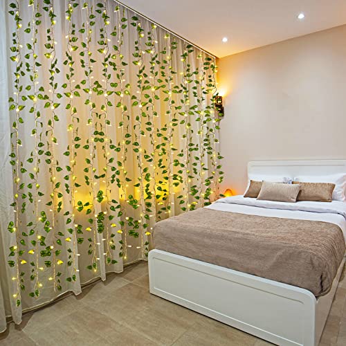 Unittype 15 Pcs 6.6 ft 300 LED Fake Ivy Vines with Lights,Ivy Leaf | String Fairy Light Curtain for Bedroom, Artificial Hanging Vines Plant Garland with Light, for Wall Outdoor Indoor Room Decor - style: Ivy Leaf
