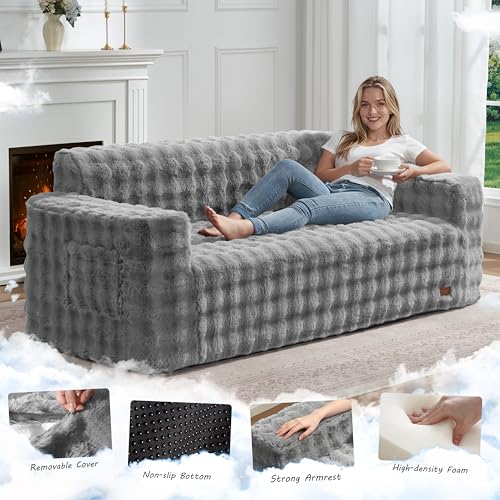 ZurNesfure Sofa Couch 3-Seater Boneless Sofa with Pillow Grey,3-Seater | No Assembly Need, Modern Couch with deep seat and Washable Cover Cloud Sofa for Living Room Bedroom Apartment - color: Bubble Grey, size: 3-seater