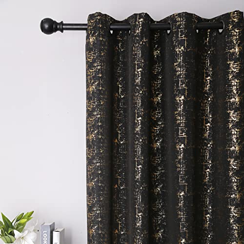 Taisier Home Gold Foil Print Linen Textured Curtains Geometric Dots Pattern Design Curtains for Nursery Toy Room Thermal Insulated Window Treatment 2 Panels 45" L,Black and Gold Drapes Print - color: Black/Gold, size: 52"W x 45"L (Pack of 2)
